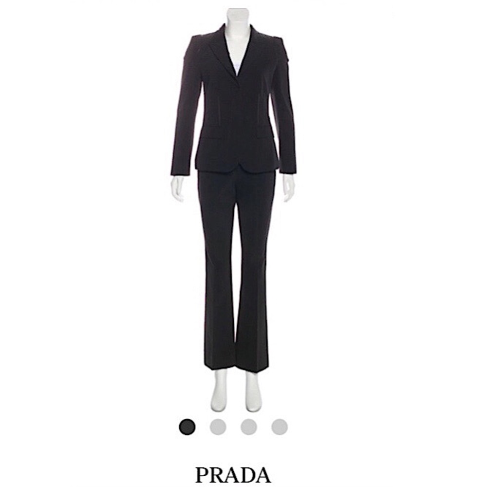 Prada Black Mid rise Pant Suit Structured Blazer and Pants